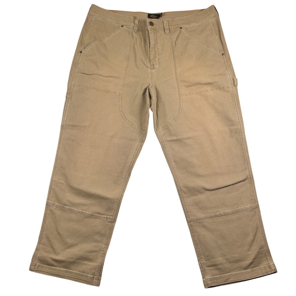 LL Bean Signature Pants Mens 44x30 Tan Khaki Canvas Double Knee